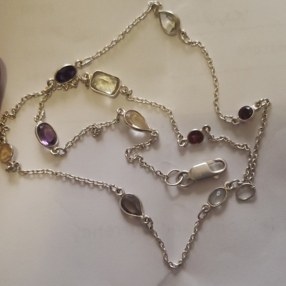 Amethyst Citrine and Garnet Silver Necklace - Picture 2 of 3
